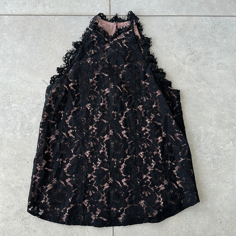 SUGARLIPS beige lined black lace top